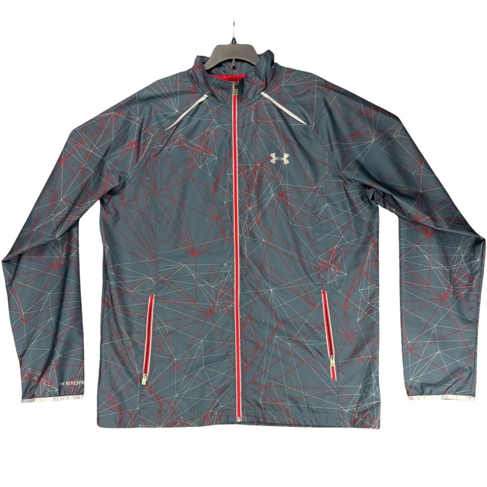 Under Armour Men's L Gray Geometric Storm Run All Season Gear Fitted Zip Jacket